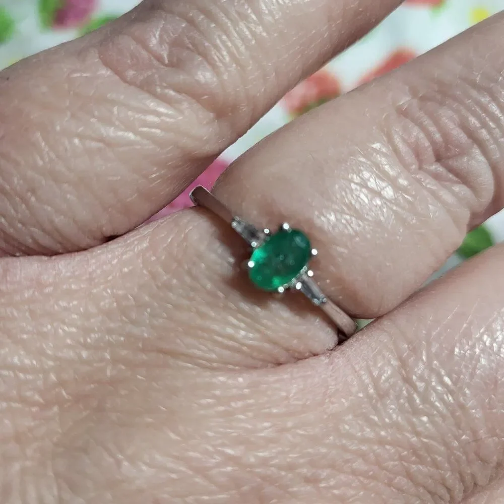 Natural Brazilian Emerald & White Topaz Sterling Silver Ring